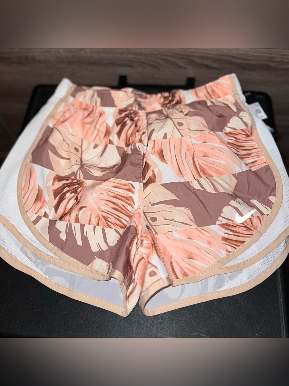 Nike Women's Peach & Brown Tropical Print Athletic Shorts